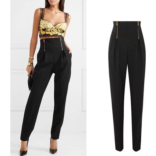 Longer Size fit 160cm-200cm height slim floor pants female Fashion brand England style was thin pleated pencil trousers WQ1888