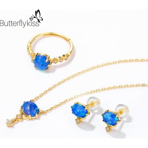 BK Vintage Blue Opal Women’s Earrings Real 925 Sterling Silver With Zircon Ear Stud Elegant Girl Wedding Engagement Fine Jewelry