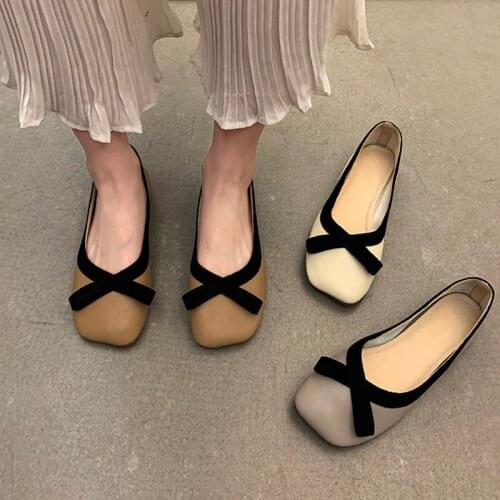 Women Boat Shoes 2021 Autumn Square Toe Slip on Shoes Woman Loafer fork Single Shoe Shallow Grandmother Shoe Zapatos Mujer 9328N