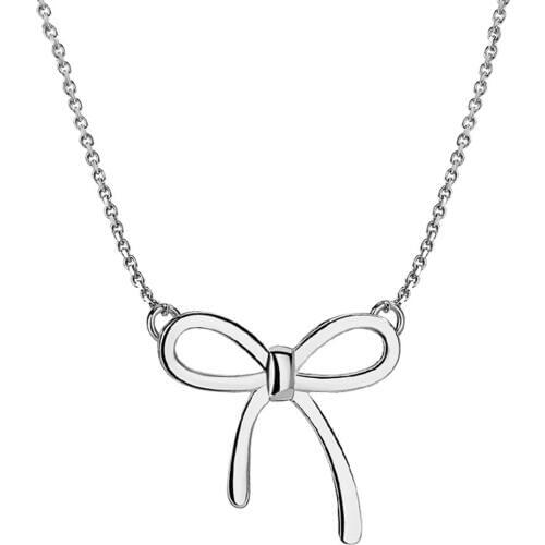 Authentic 925 Sterling Silver Simple Bow Pendant Cross Chain Necklaces For Women Wedding Party Jewelry Gift
