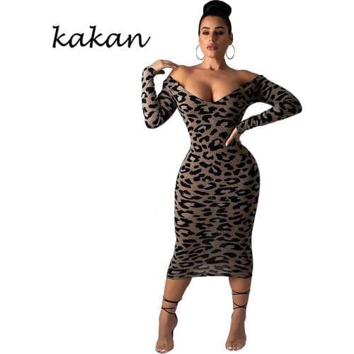 Kakan 2019 spring new womens leopard dress sexy print dress club party dress XL S-3XL