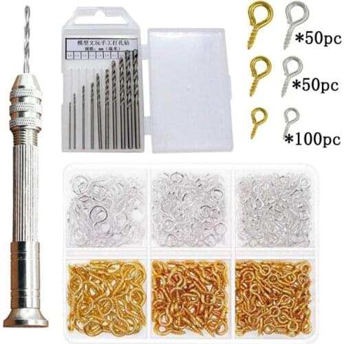 1 Set Pin Vise Precision Hand Drill Tools with Twist Drill Bits Screw Eye Pins for Resin Casting Mold Polymer Clay DIY
