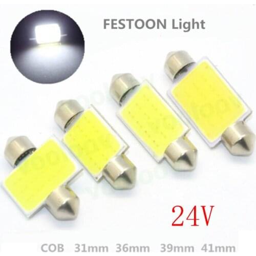 50Pcs White Festoon LED COB Bulbs 31mm 36mm 39mm 41mm Car Bulb For Auto Dome Map Reading License Plate Lights 24V