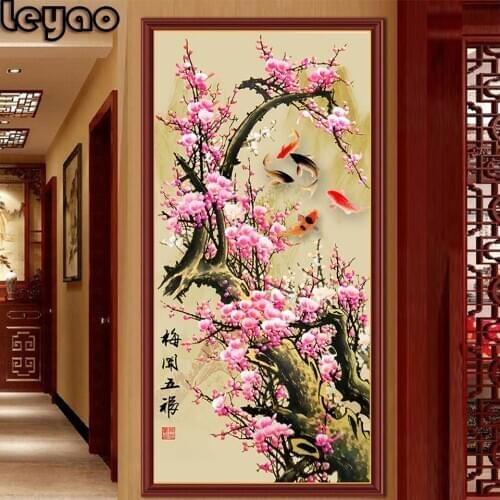 Diamond Painting Full Square New Vertical Plum Blossom Porch Crystal Sticky Diamond Embroidery Living Room Home Wall Decor