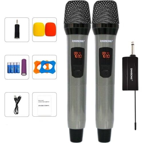 UHF Wireless Microphone Dual Handheld Dynamic Mic with Rechargeable Receiver 160ft Range mic for Karaoke Voice Amplifier PA