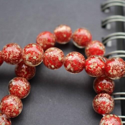 10PCS 12mm Luminous Lampwork glass beads Handmade inner shinning Powder Red color Loose beads for jewelry making