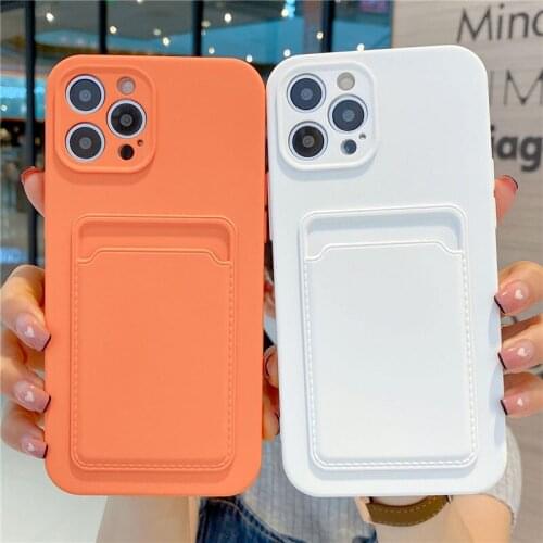 Candy Color Card Bag Phone Case For iPhone 12 11 Pro Max XR XS Max X 7 8 Plus 12 Mini 11 Liquid Silicone Camera Protection Cover