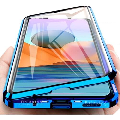 Redmy note10 pro case 360° full body adsorption magnetic flip for redmi note 10 pro 10s metal bumper double-sided glass coque