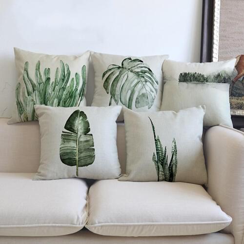 Tropical Plants Palm Leaves Cactus Cushion Pillow Case Hand Painting Green Plants Sofa Throw Pillow Cover Outdoor Beach Cushions