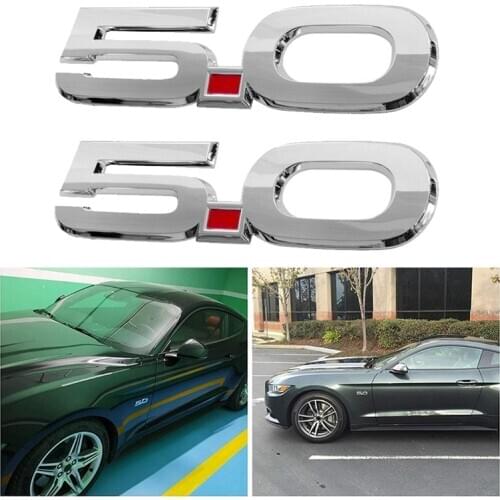 For 2015-2020 Ford Mustang GT 5.0 F150 F250 F350 Chrome Plated Side Body Fender Emblems - Pair Decal Sticker Nameplate