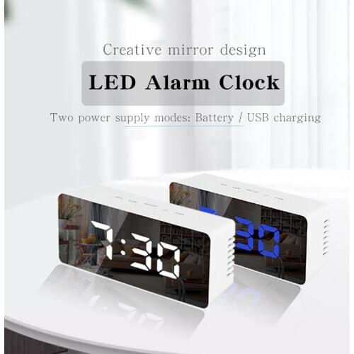 LED Mirror Alarm Clock Digital Snooze Table Clock Wake Up Light Electronic Large Time Temperature Display Home Decoration Clock