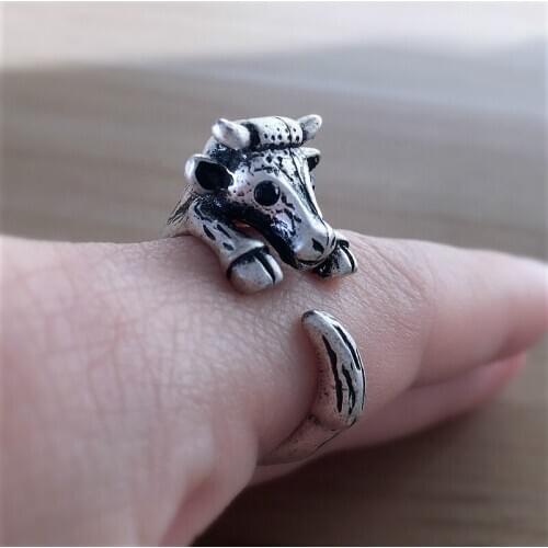 G.SKY A5 Antique Silver Plated Open Adjustable Cow Ring Rirl Gifts