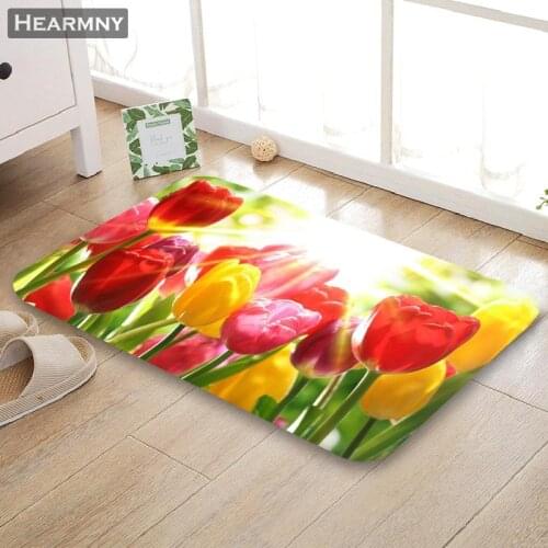 HEARMNY New Arrival Doormat Tulips Flower Home Mat Machine Made Anti Slip Carpet Living Room/Hallway Bath Mat For Kids Gift