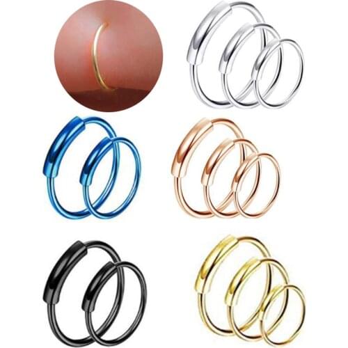 3pc 22g 6/8/10mm Steel Hinged Clicker circle ring Piercing Nose Ring Hoop Lip Ear Body Jewelry Clip Cartilage Tragus Helix Diath