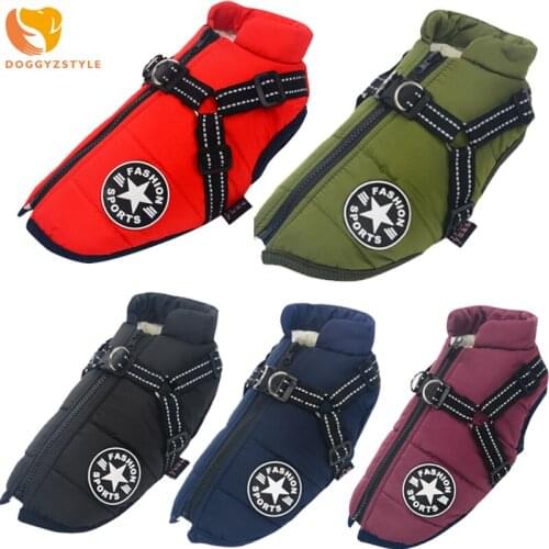 Dog Jacket Vest Harness Winter Warm Pet Clothes Waterproof Puppy Cat Coat Thick Cotton Padded Snowsuit for Small Meidum Dogs
