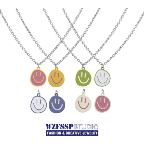 WZFSSP Metal Enamel Cute Smiley Face Pendant Necklace Colorful Funny Smile Face Charms Necklaces For Women 2021 Trendy Gift New