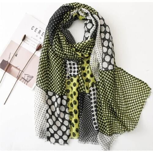 Fashion Fruit Green Polka Dot Tassel Viscose Shawl Scarf Women High Quality Print Pashmina Stole Bufandas Muslim Hijab 180*90Cm