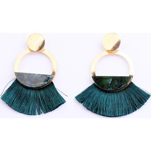 Thread Tassel Earrings Statement Gold Geometric Fashion Jewlery Gothic Resin Boho Drop Hoop Earrings Handmade Gifts For Women