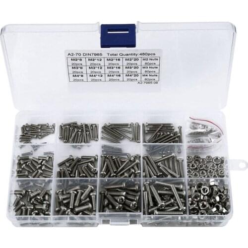 New 480Pcs/Set M2 M2.5 M3 Din7985 Gb818 Steel Cross Recessed Pan Head Screws Phillips Screws Assortment Kit Hw028