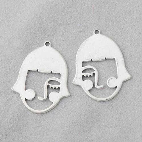 RAINXTAR Fashion Alloy Lady Girl Face Pendant Charms 25*32mm 10pcs AAC467