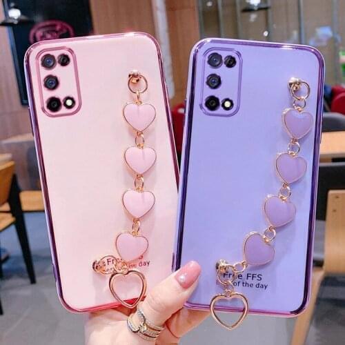 Luxury Plating Love heart chain Wrist Bracelet soft case For Redmi Note 10 9 5G Note10 Pro 8T K30s Note9 4G 9A 9C 10X 7 8A Cover