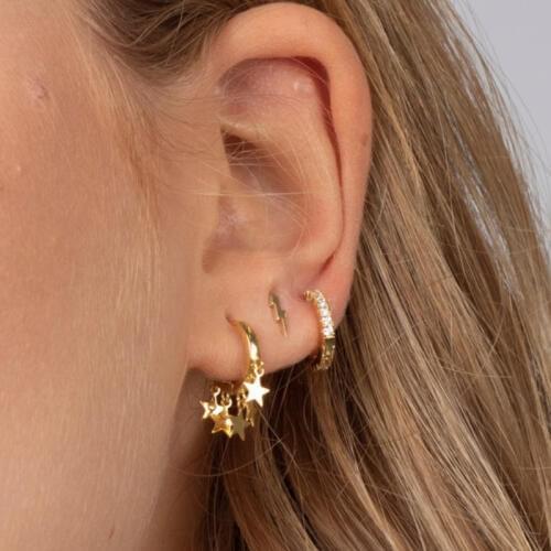 Trendy Hoop earrings for women,925 Silver jewelry Charm tassel Star earring,ear bone earlobe piercing ear buckle,party Jewelry