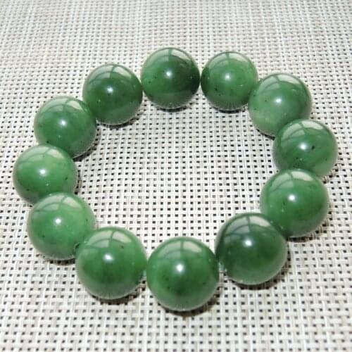 Certified 16mm Natural Nephrite Beads Lady Bracelet Women Bangle Canadian Jade