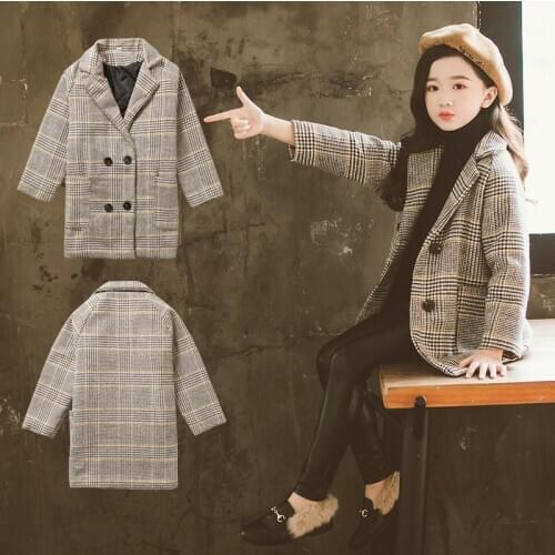 Girls Woolen Coat 2020 New Winter Children Woolen Windbreaker Girls Fashion Outwear Girls Coat Jacket Warm Patchwork Jacket