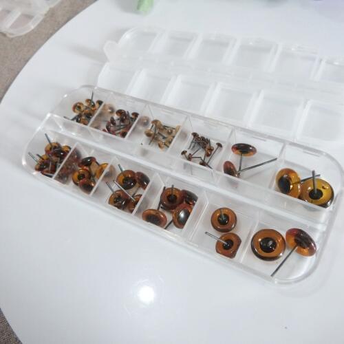 70pcs/lot 3/4/5/6/7/8/9/10/11/12mm mix size glass pin toy eyes for diy doll findings--coffee color