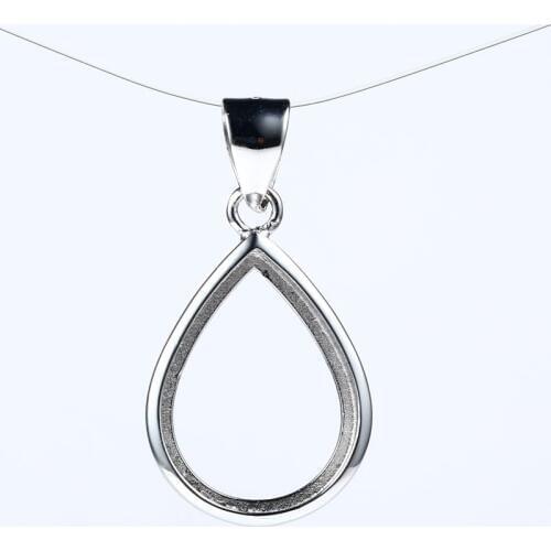 Sterling Silver 925 White Gold Color Semi Mount Pendant for 15x20mm Pear Cabochon Engagement Wedding Jewelry Gemstone Setting
