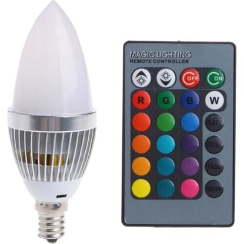New 3W Smart E12 RGB LED Colorful Change Color Bulb with 24 Candle Remote Control Button Milky Lampshade