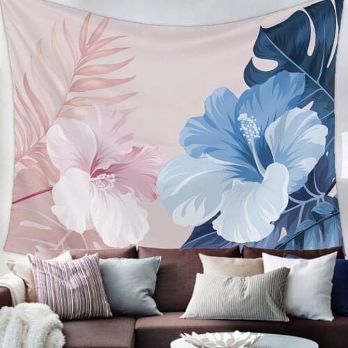 Tropical Leaves Hibiscus Flower Tapestry Wall Hanging Living Room Decor Wall Hanging Tapestry Yoga Mat Home Decor Art