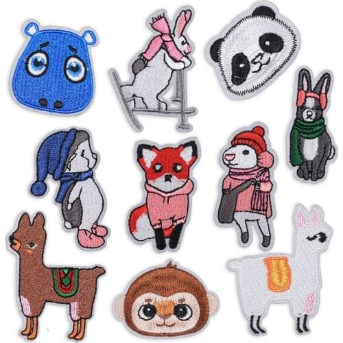 Embroidery Iron on Patches for Clothing Cartoon Patch Clothes Applique Stickers Badges Ironing Decorative Fox Sheep Panda Monkey