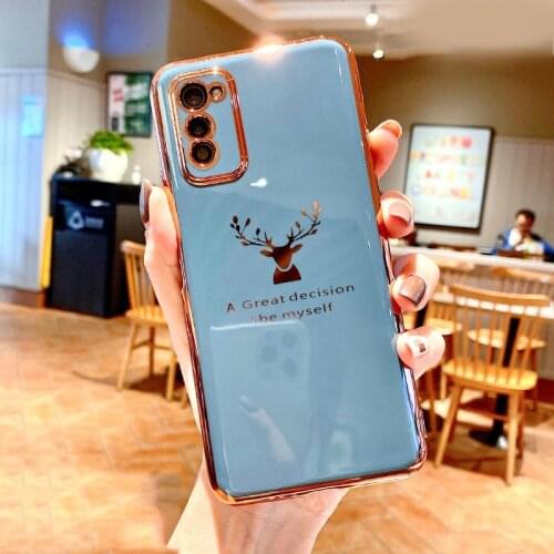 For OPPO Reno 5 Pro 4 SE 3 2 A5 A52 A8 A72 A53 A32 A92S Mirror Deer Plating Silicone Phone Case Lens Protection Anti-Fall Cover