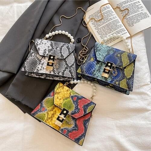 Female Bag Fashion Pearl Handle Alligator Pattern Mini Design PU Leather Shoulder Bags for Women Crossbody Bag Travel Handbags