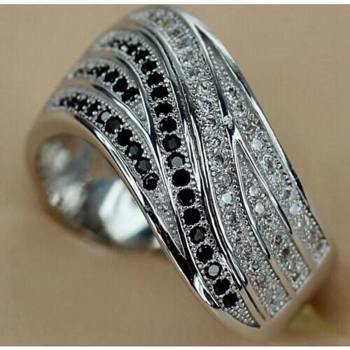 Fleure Esme Luxury Wedding rings Jewelry for women dropshipping White and Black Cubic Zirconia Rhodium Plated R3142 size 6 7 8 9