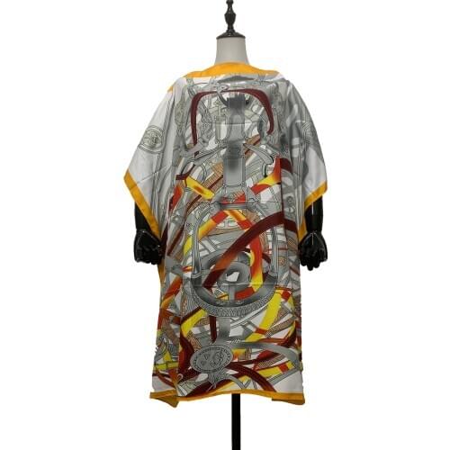 Bohemian Popular O-Neck European Printed Sexy Women Midi Dresses Free Size Batwing Sleeve Silk Kaftan Short Dresses For Lady