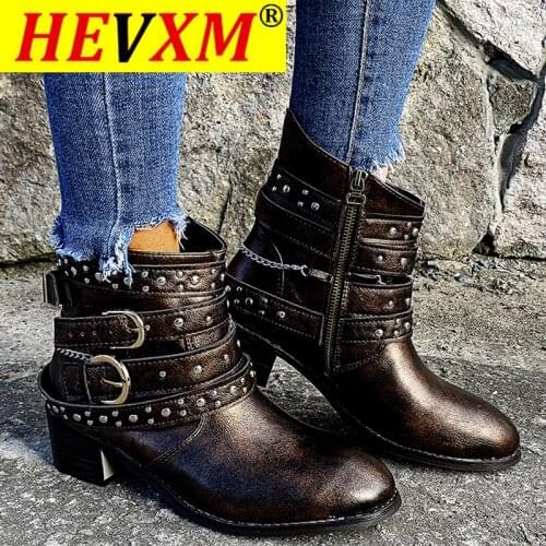 Winter Women Biker Ankle Boots PU Leather Wipe Color High Heel Lace Up Rubber Round Toe Black Platform Ladies Shoes Botas Mujer