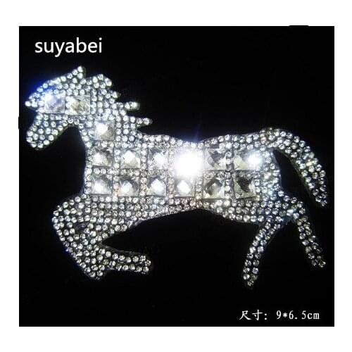 2pc/lot lovely horse rhinestones motif hot fix rhinestone transfer motifs iron rhinestone appliques rhinestones fix patches