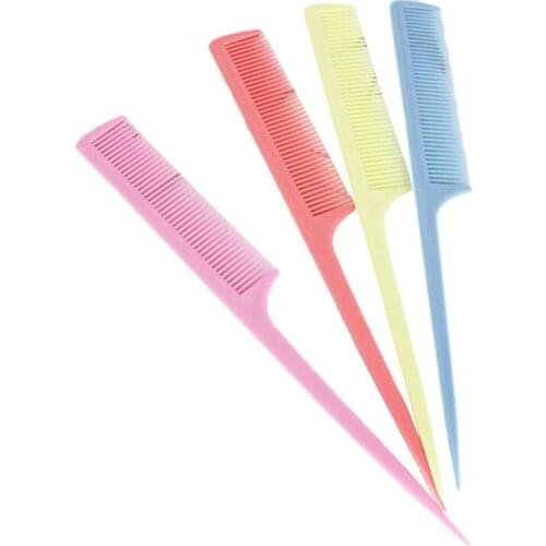 20.5cm Women Portable Plastic Rat Tail Hair Comb Fine-Tooth Long Handle Brush Solid Color Cosmetic Hairdresser Makeup Tool