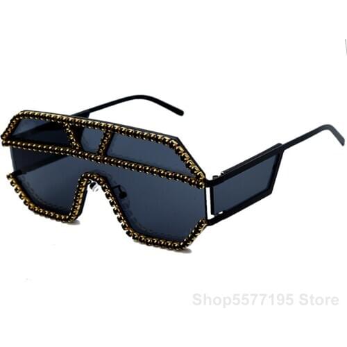 2020 New Fashion Rhinestone Oversized One Lens Rhinestone Sunglasses Men Women Crystal Geometric Patterns Sun Glasses UV400