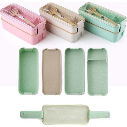 900ml Healthy Material 3 Layers Lunch Box Wheat Straw Bento Boxes Microwave Dinnerware Food Storage Container Lunchbox
