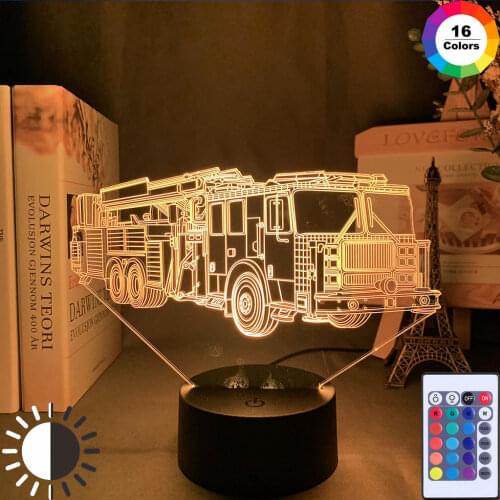 3D Fire Engine Modelling Table Lamp 7 Colors Changing Fire Truck Car Night Light USB Sleep Light Fixture Bedroom Decor Kids Gift