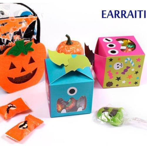 50PCS Halloween Decoration Kids Party Monster Chocolate Gift Box Packaging Window Small Halloween Candy Gift Box Birthday Favors