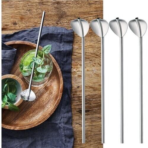 6 Pcs Stainless Steel Metal Drinking Straw Reusable Cocktail Straws Spoons Set popote acero inoxidable bar accessories #007