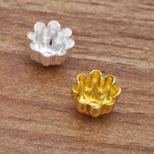SEA MEW 8mm Metal Copper Bead Caps 4 Colors Plated Filigree Flowers Tray Blank Base For Jewelry Making