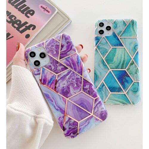 Plating Marble Geometry Phone Case For IPhone 12 Mini 11 12 Pro Max X XS XR 7 8 Plus SE 2020 Glossy Soft IMD Shockproof Cover