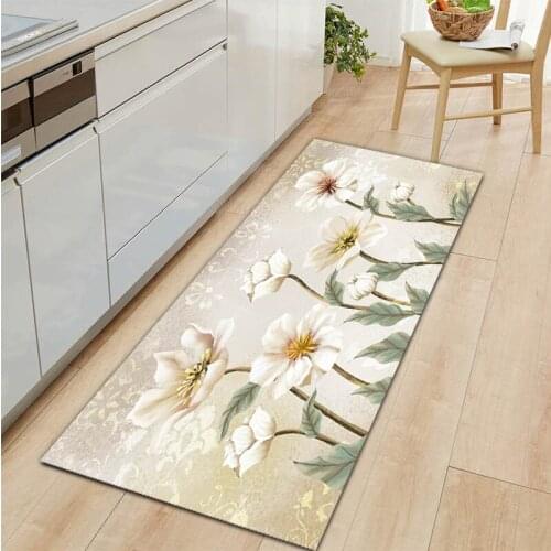 Home Anti-slip Entrance Doormat Kitchen Carpet Bedroom Living Room Hallway Floor Rug 3D Flowers Pattern Decorations Bedside Mat