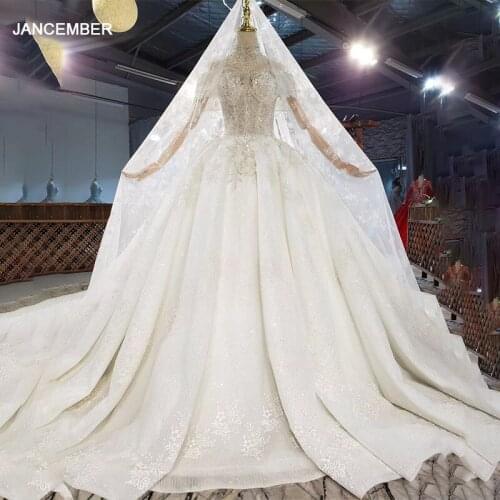 HTL1908 Luxurious Elegant Charming High Neck Crystal Beading Wedding Dress 2020 Off The Shoulder Ball Gowns Short Sleeve