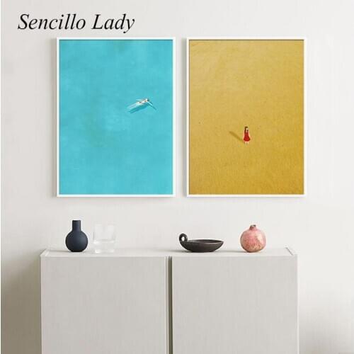 Healing Style Minimalist Canvas Painting Alone Girl Abstract Poster Wall Art Print Nordic Picture Modern Home Room Decoration